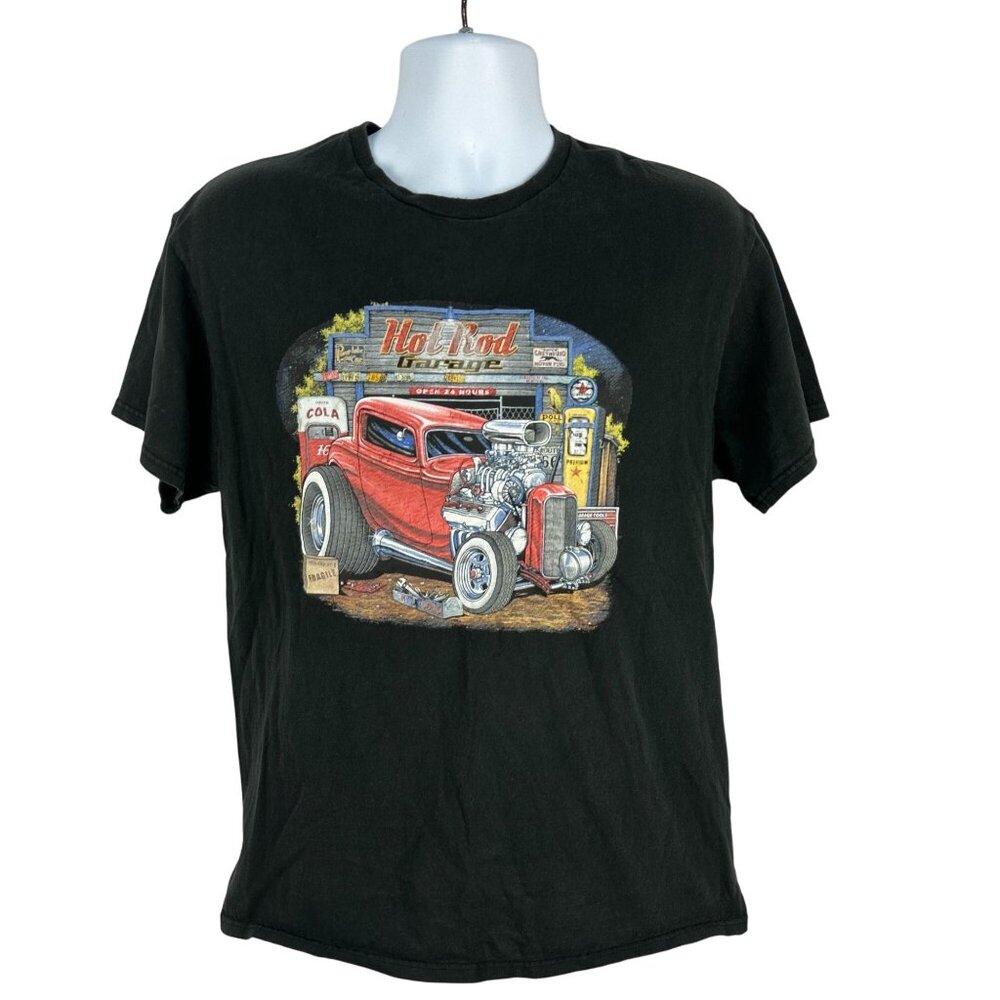 Vintage Delta Pro Weight Graphic T-Shirt Hot Rod Design Black Cotton Size L